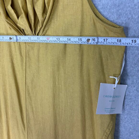 Cynthia Rowley Dress Medium Mustard Linen Cowl Hi Lo Lagenlook‎ Coastal Grandma - Picture 9 of 12
